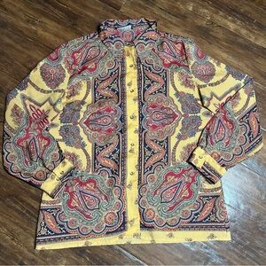 Vintage Boho Paisley Button Up Elongated Collar